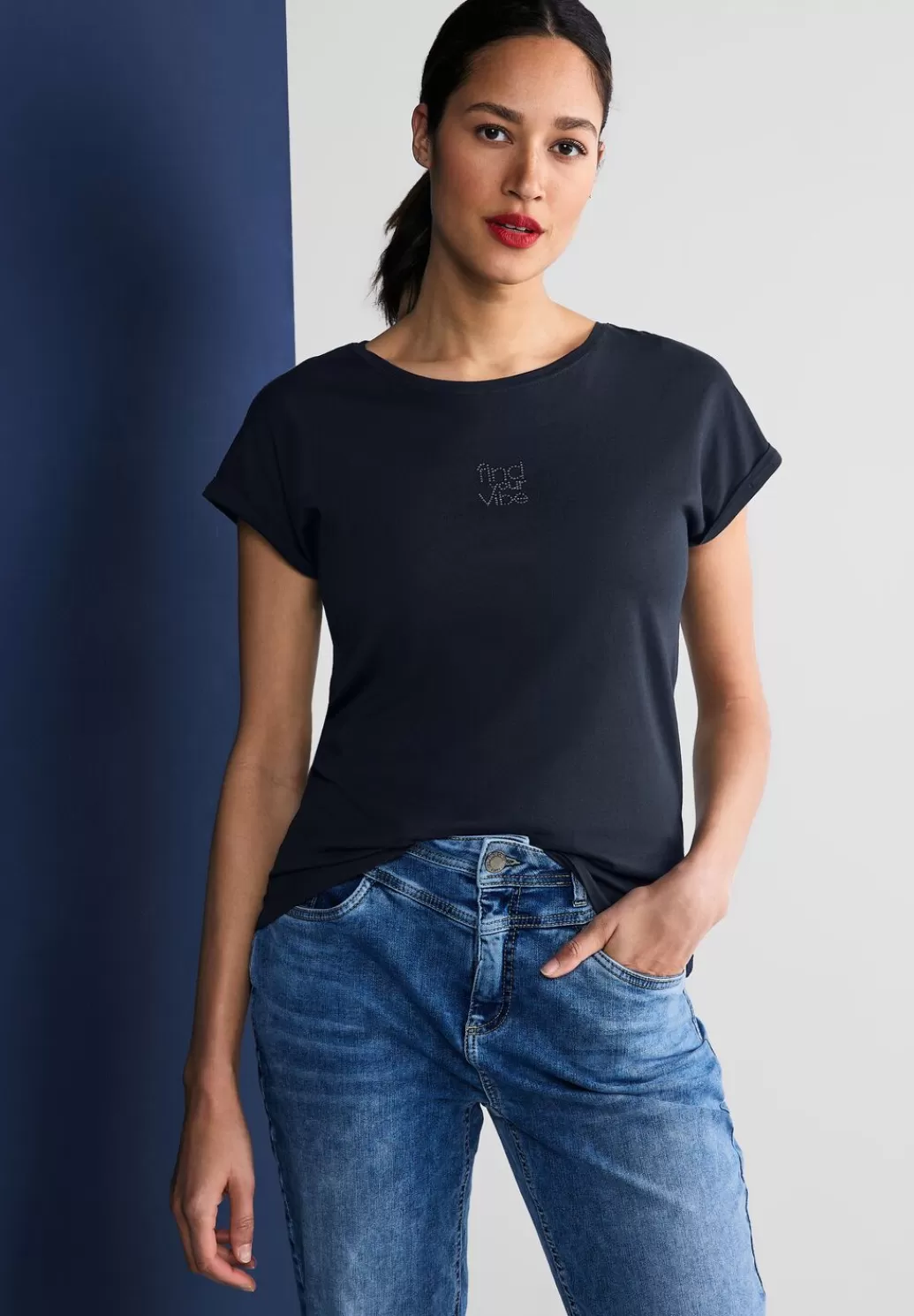 Street One Basic Shirt Mit Steinchen^Damen Shirts