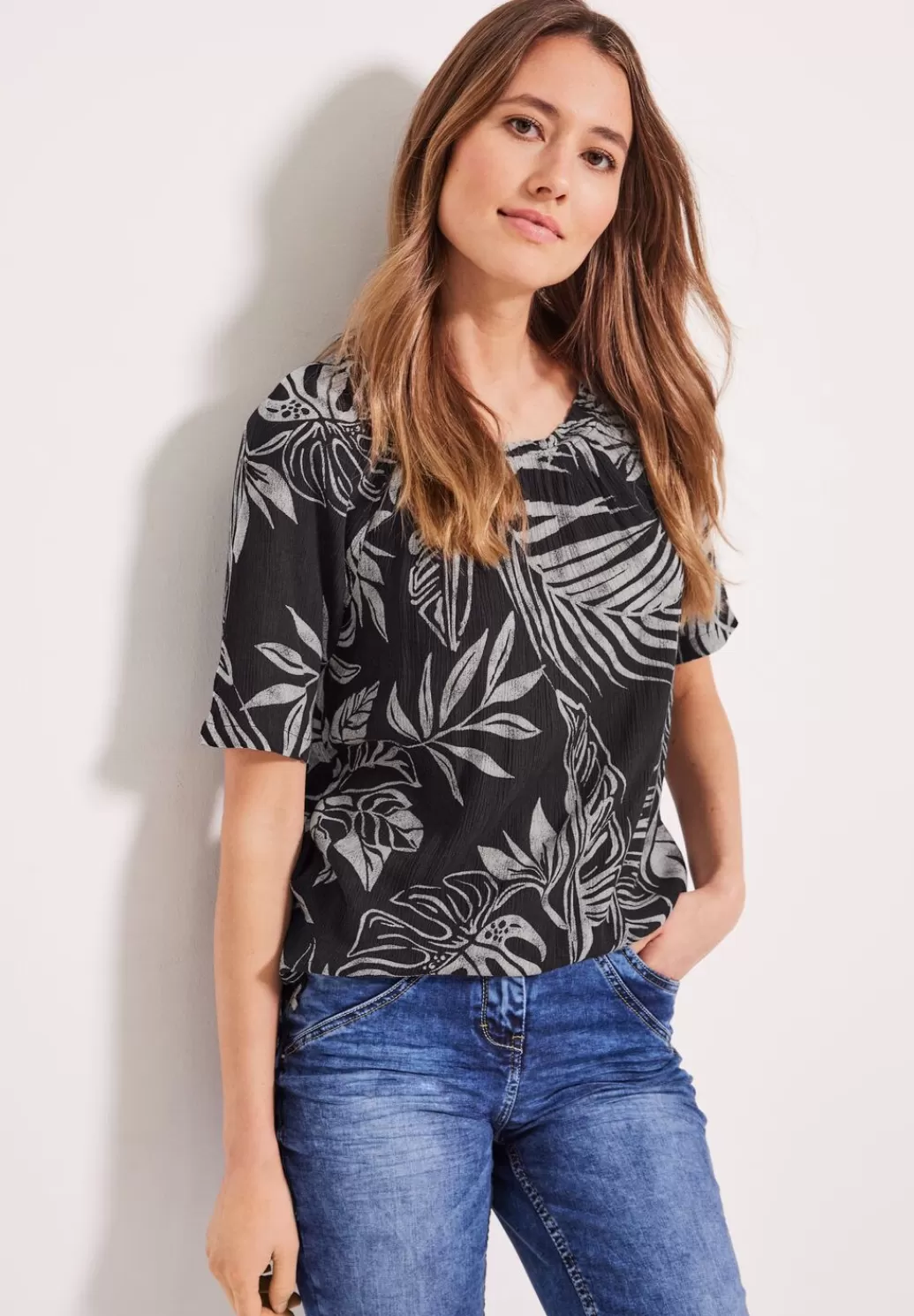 Street One Bluse Mit Blatterprint^Damen Kurzarm Blusen