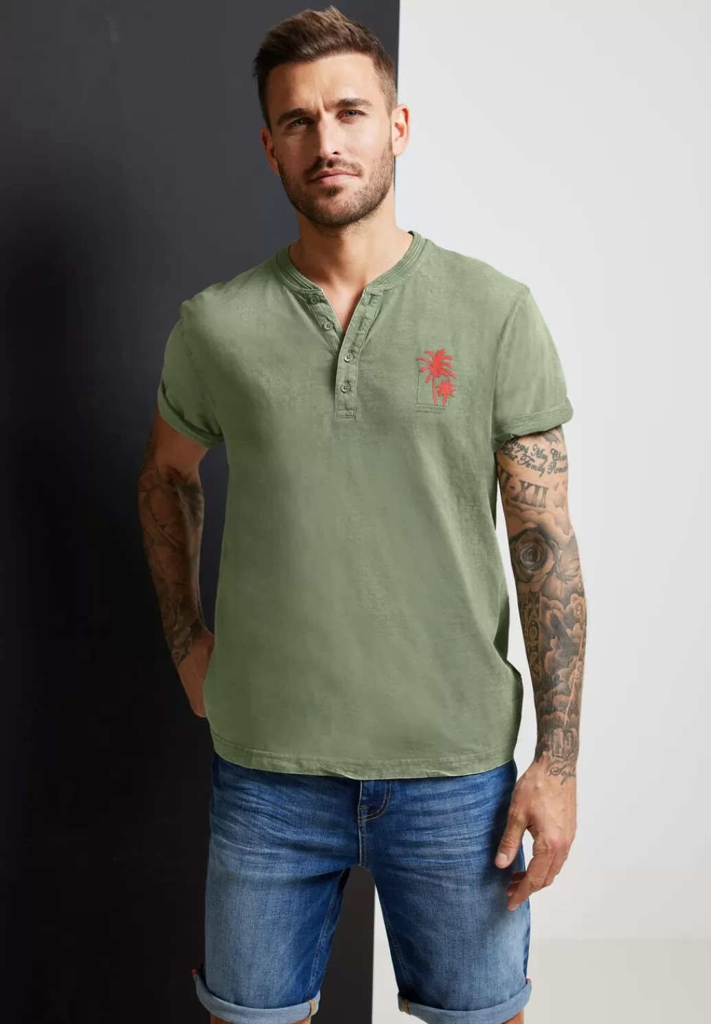 Street One Henleyshirt In Garment Dye^Herren T-Shirts & Polos