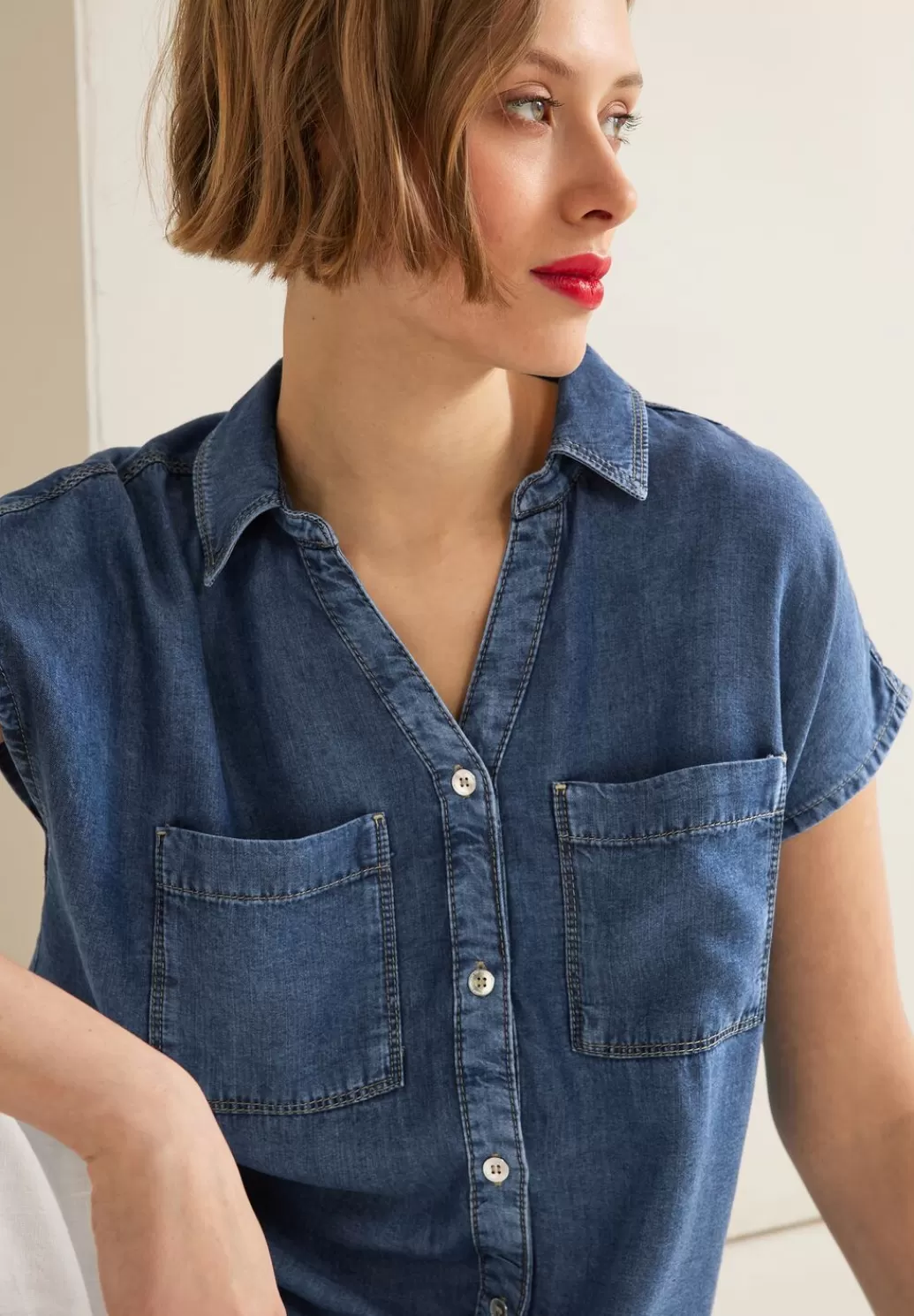 Street One Jeansbluse In Blau^Damen Kurzarm Blusen