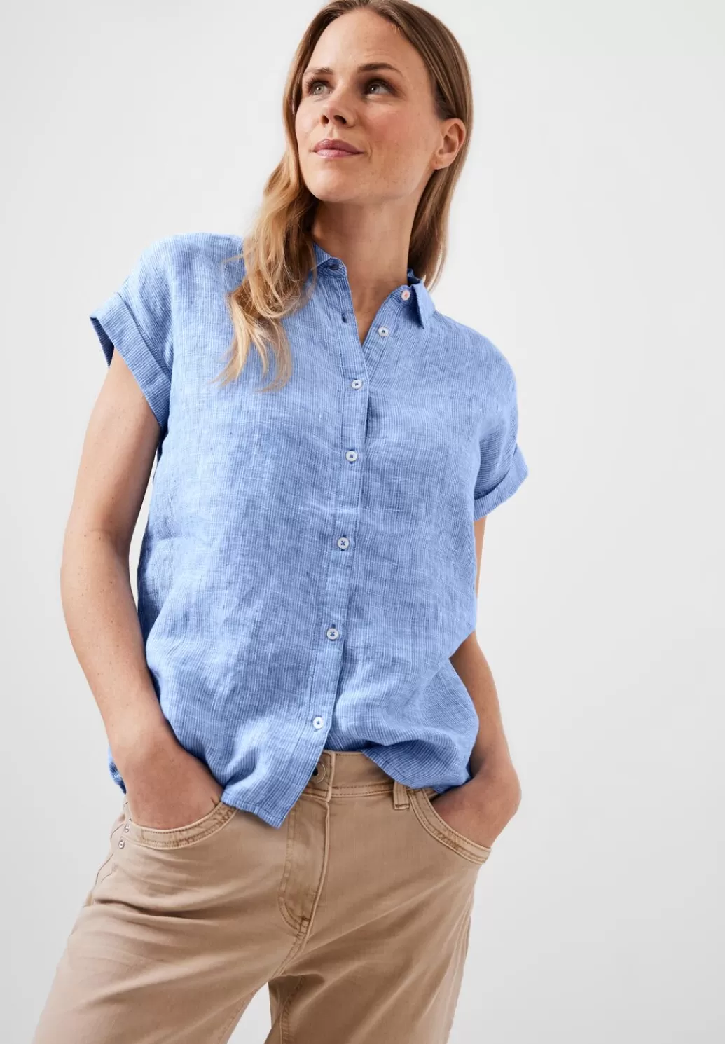 Street One Leinen Chambray Bluse^Damen Kurzarm Blusen