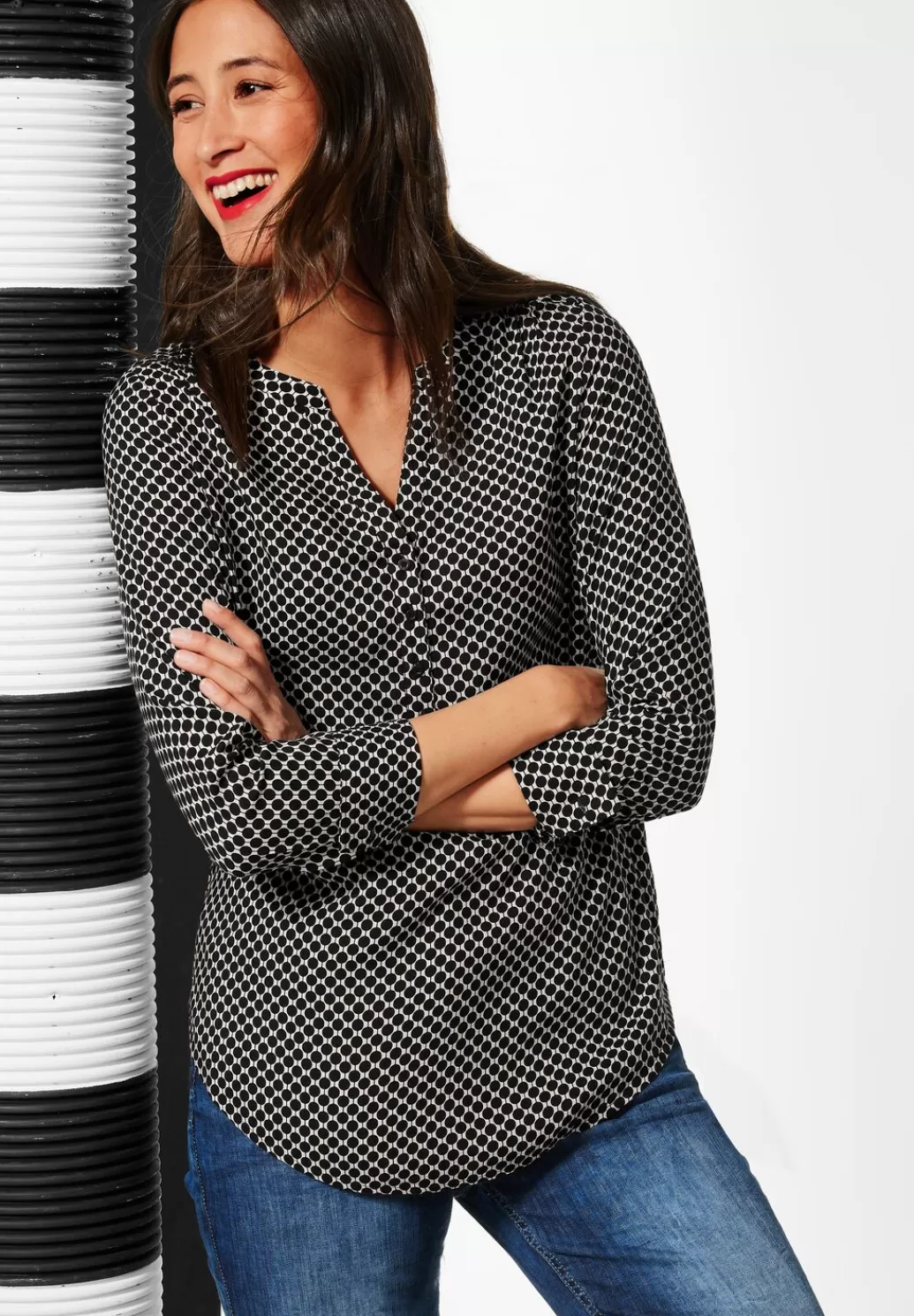 Street One Longbluse Mit Minimalmuster^Damen Langarm Blusen