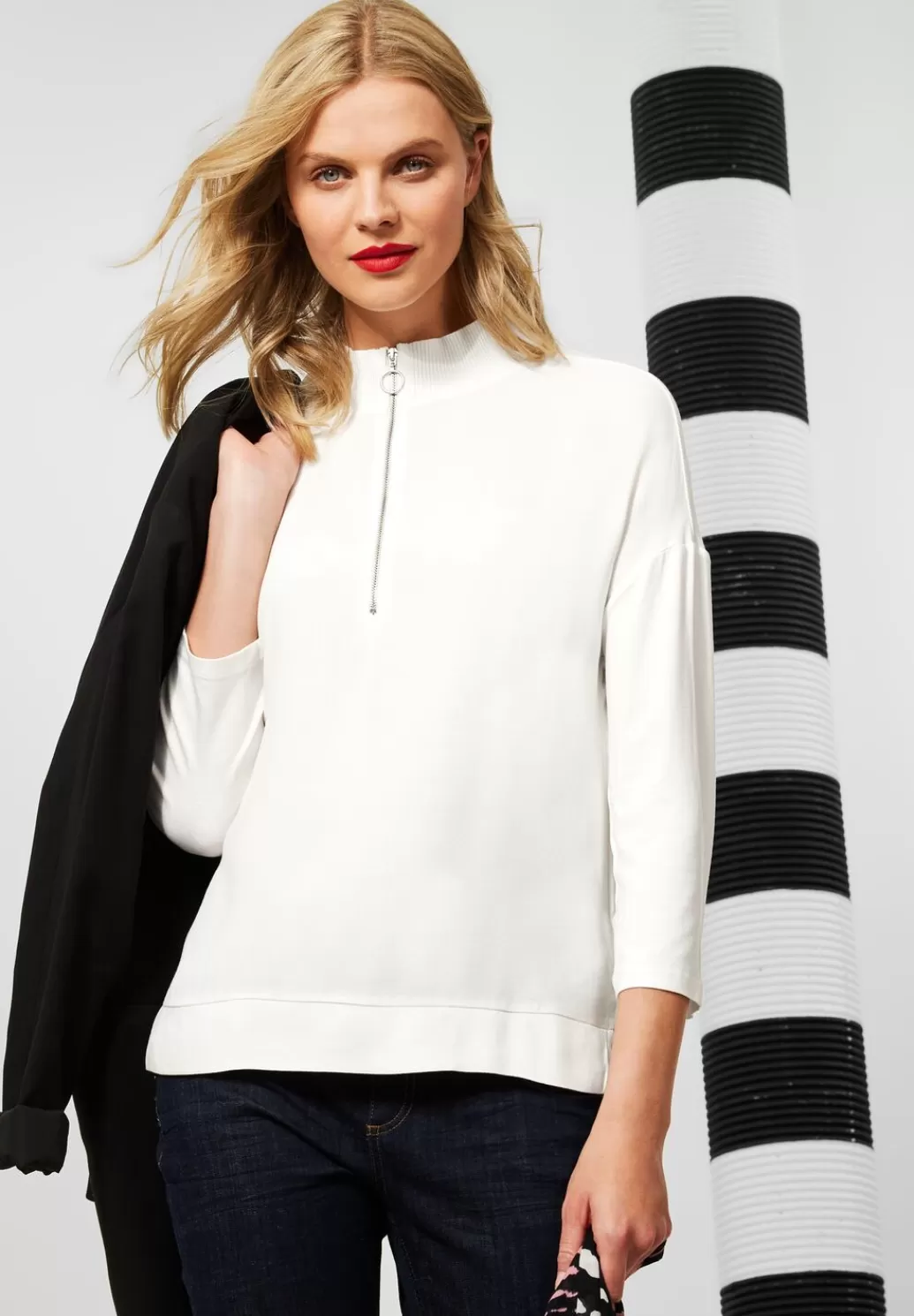 Street One Materialmix-Shirt Mit Zipper^Damen 3/4-Arm Shirts