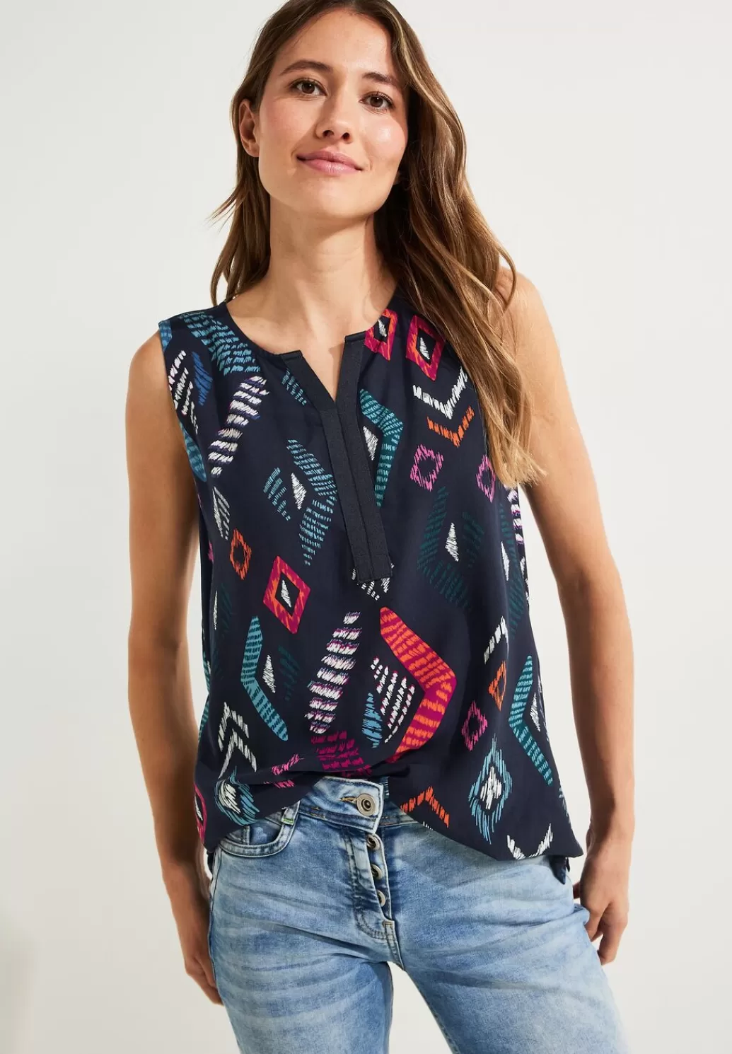 Street One Multicolor Print Top^Damen Armellose Blusen