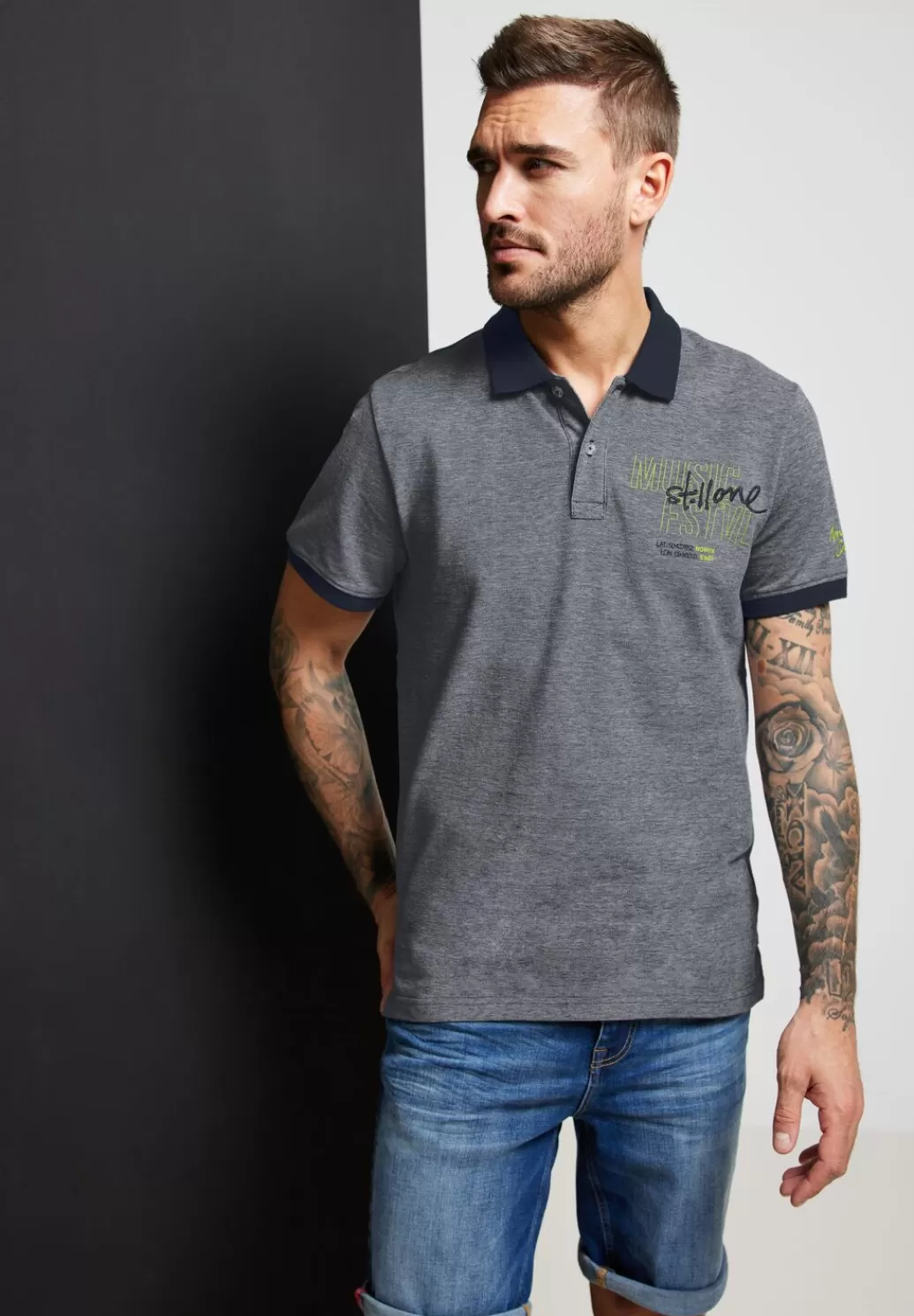 Street One Oxford Polo Mit Brustprint^Herren T-Shirts & Polos