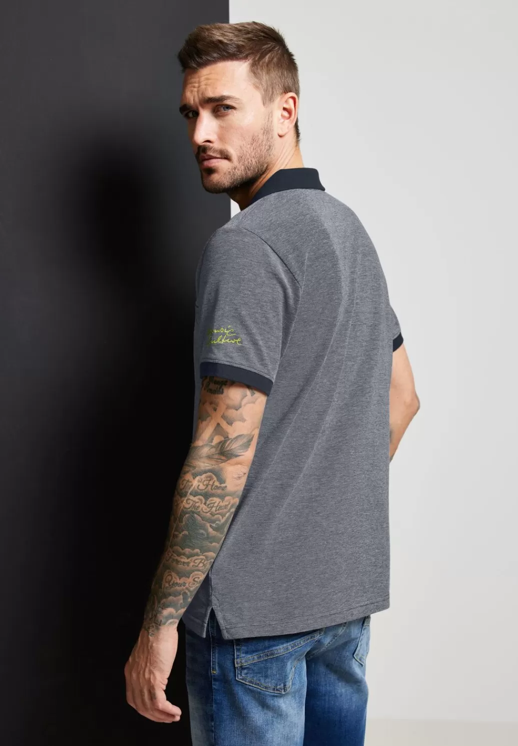 Street One Oxford Polo Mit Brustprint^Herren T-Shirts & Polos