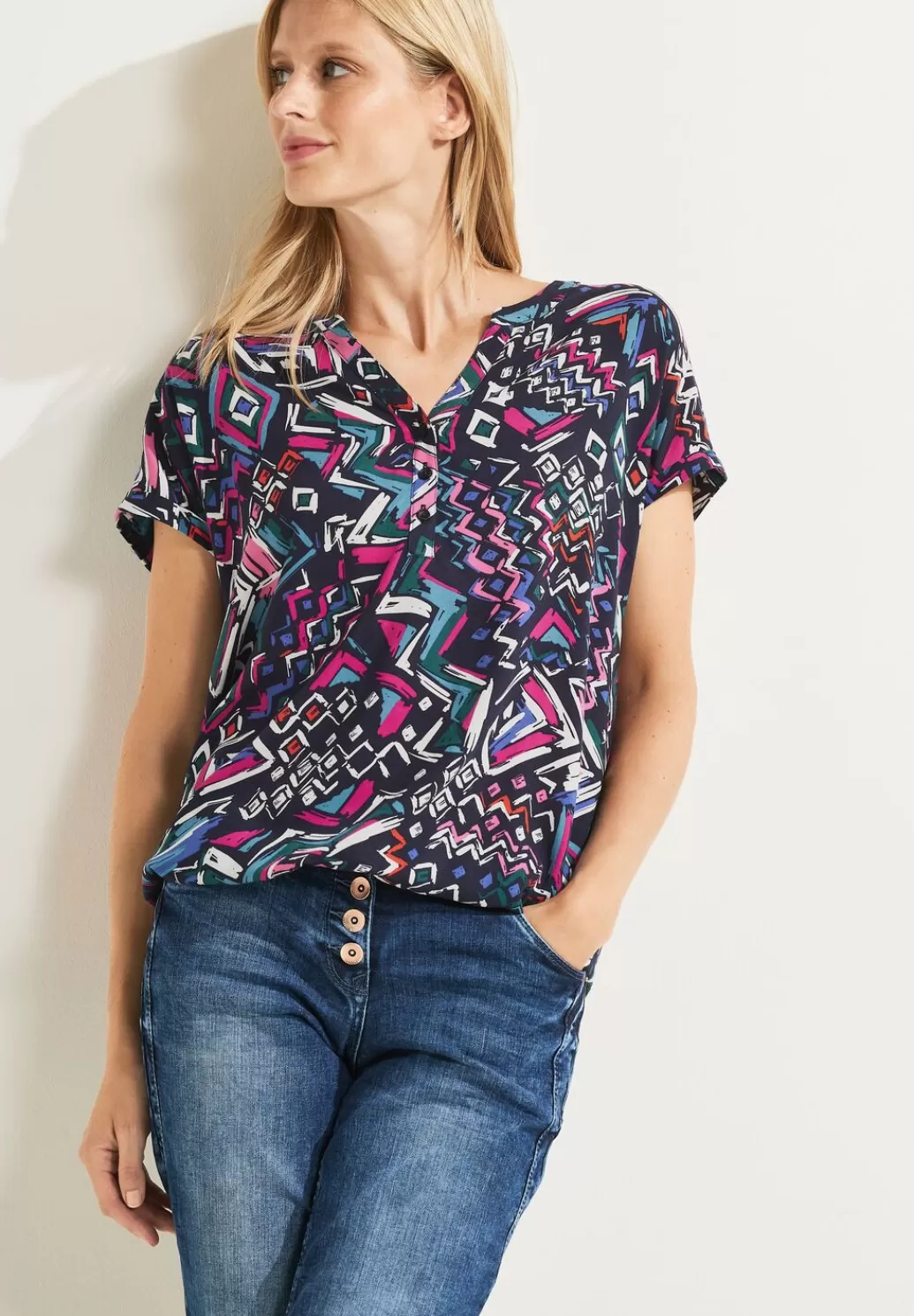 Street One Printbluse Mit Elastiksaum^Damen Kurzarm Blusen