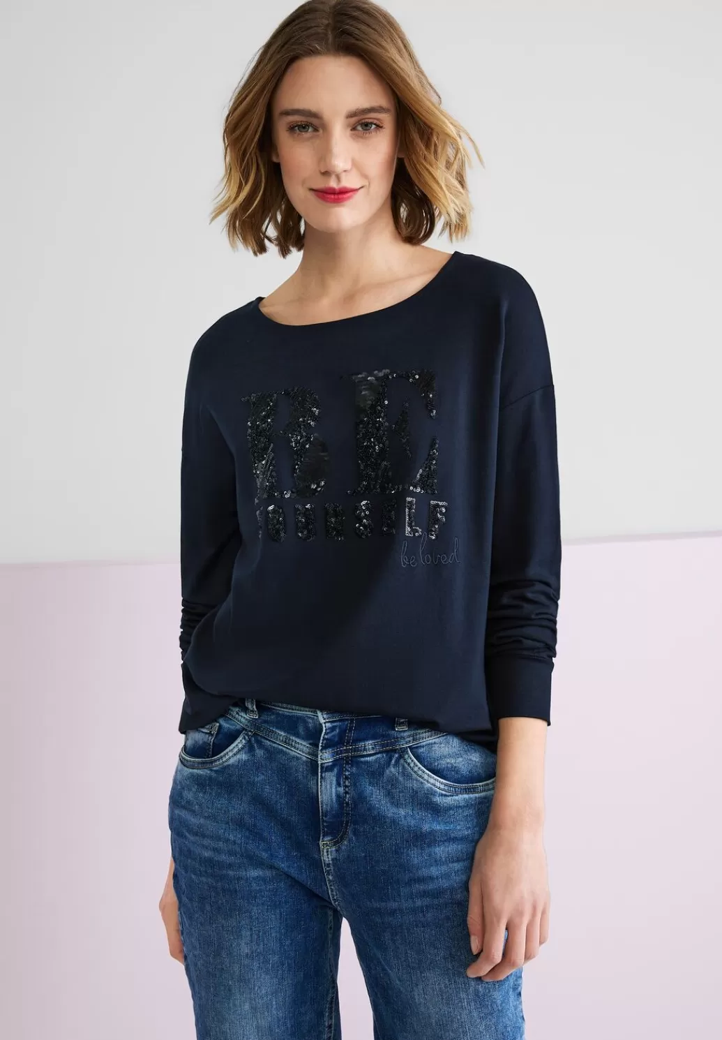 Street One Shirt Mit Steinchenwording^Damen Langarm Shirts