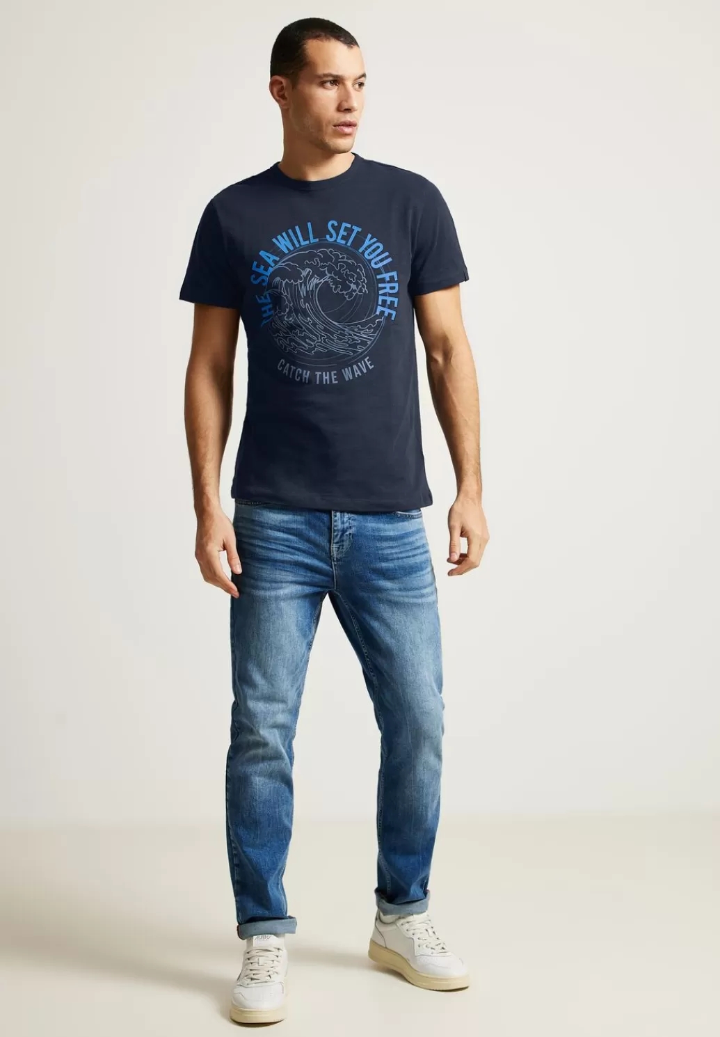 Street One Slub Print T-Shirt^Herren T-Shirts & Polos