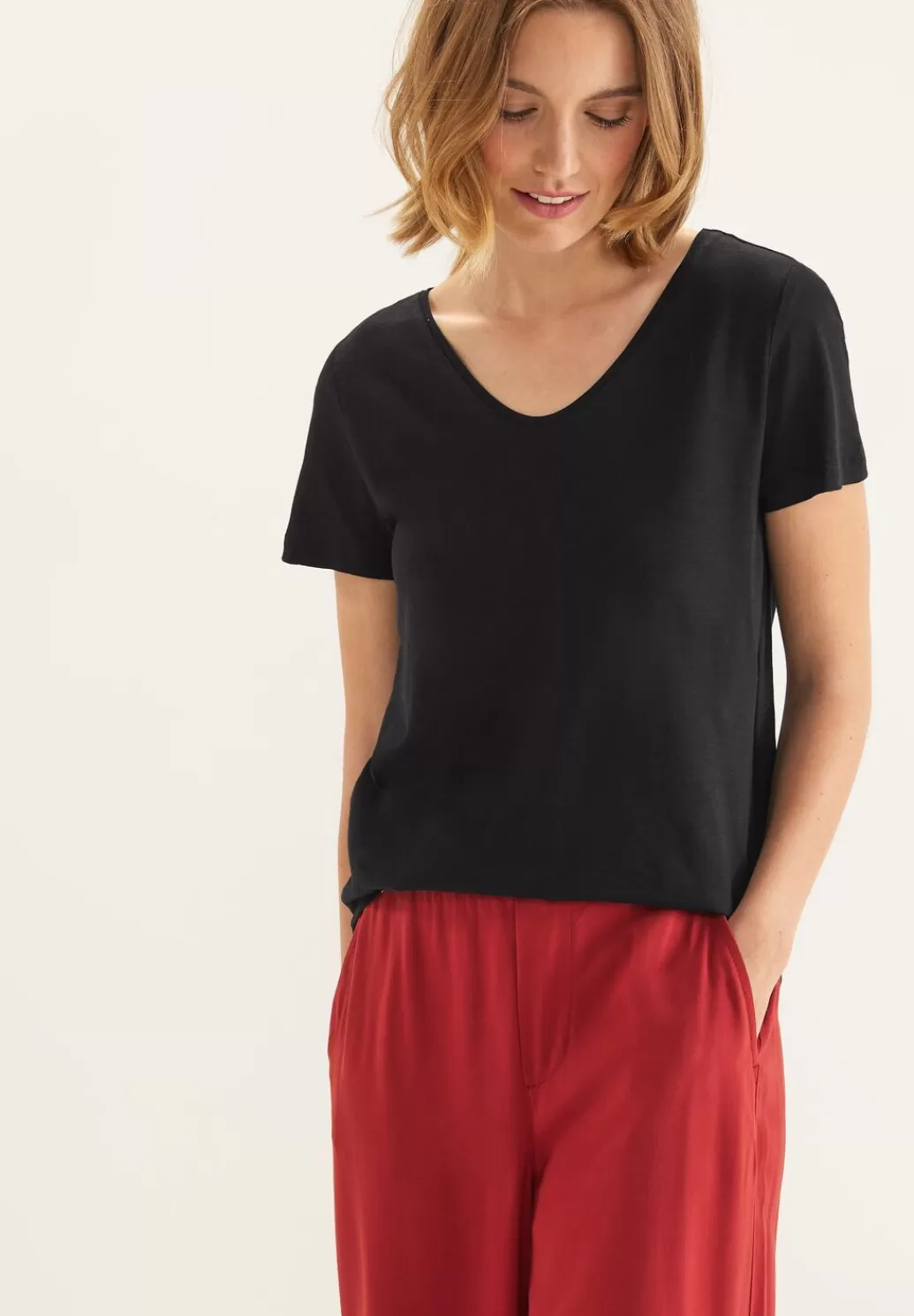 Street One Slub T-Shirt In Unifarbe^Damen Shirts