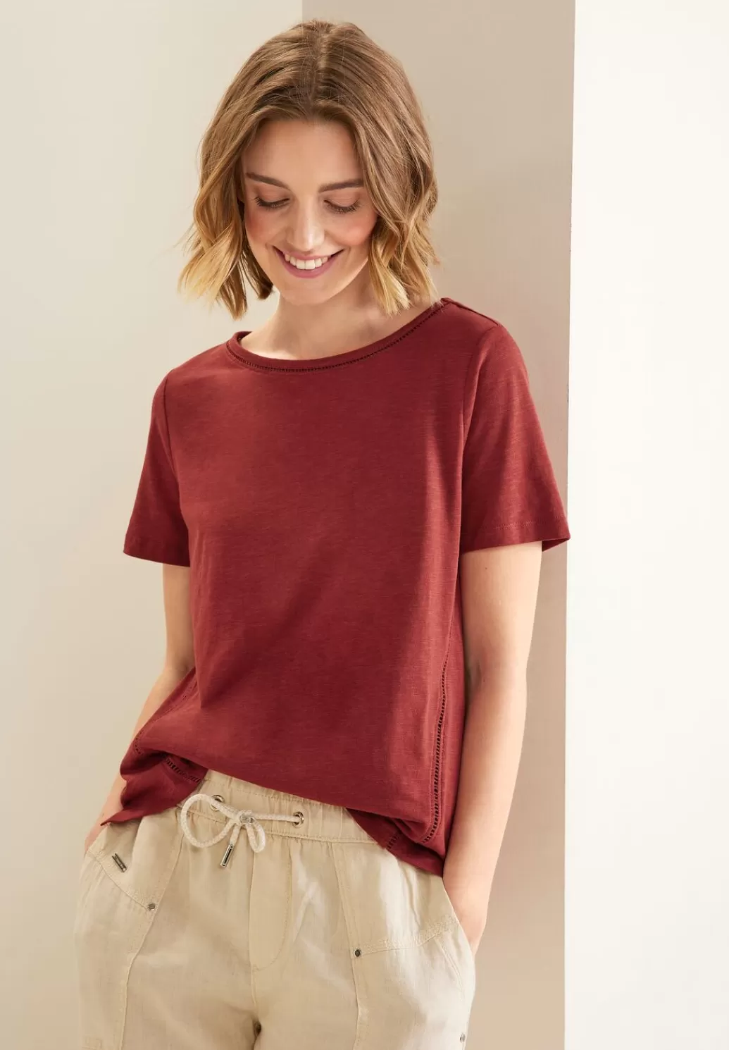 Street One T-Shirt Mit Hakel Tapedetail^Damen Shirts