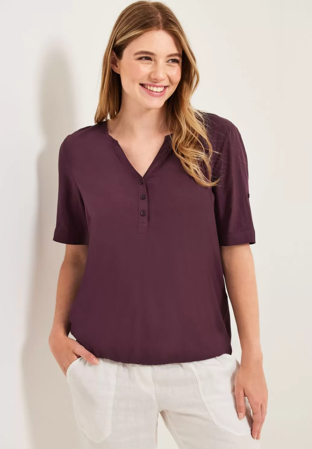 Street One Unifarbene Basic Bluse^Damen Kurzarm Blusen