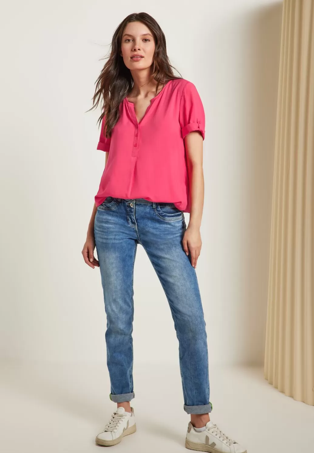 Street One Unifarbene Basic Bluse^Damen Kurzarm Blusen