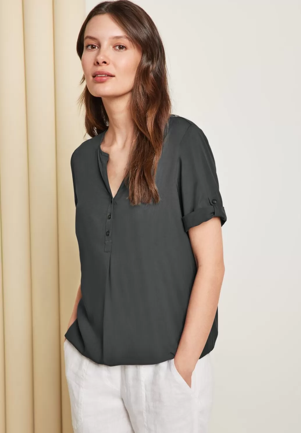 Street One Unifarbene Basic Bluse^Damen Kurzarm Blusen