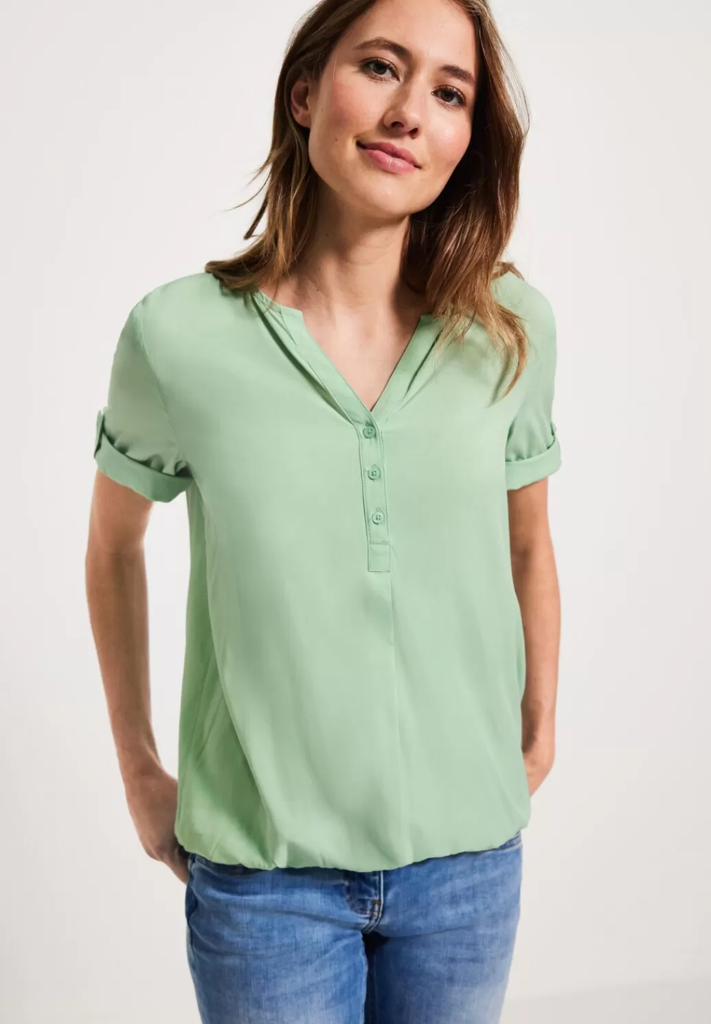 Street One Unifarbene Basic Bluse^Damen Kurzarm Blusen