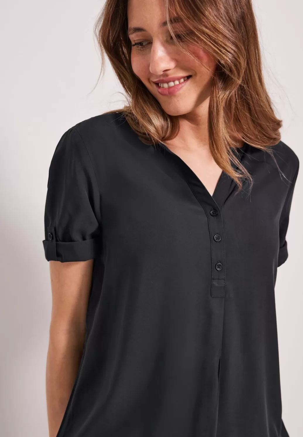 Street One Unifarbene Basic Bluse^Damen Kurzarm Blusen