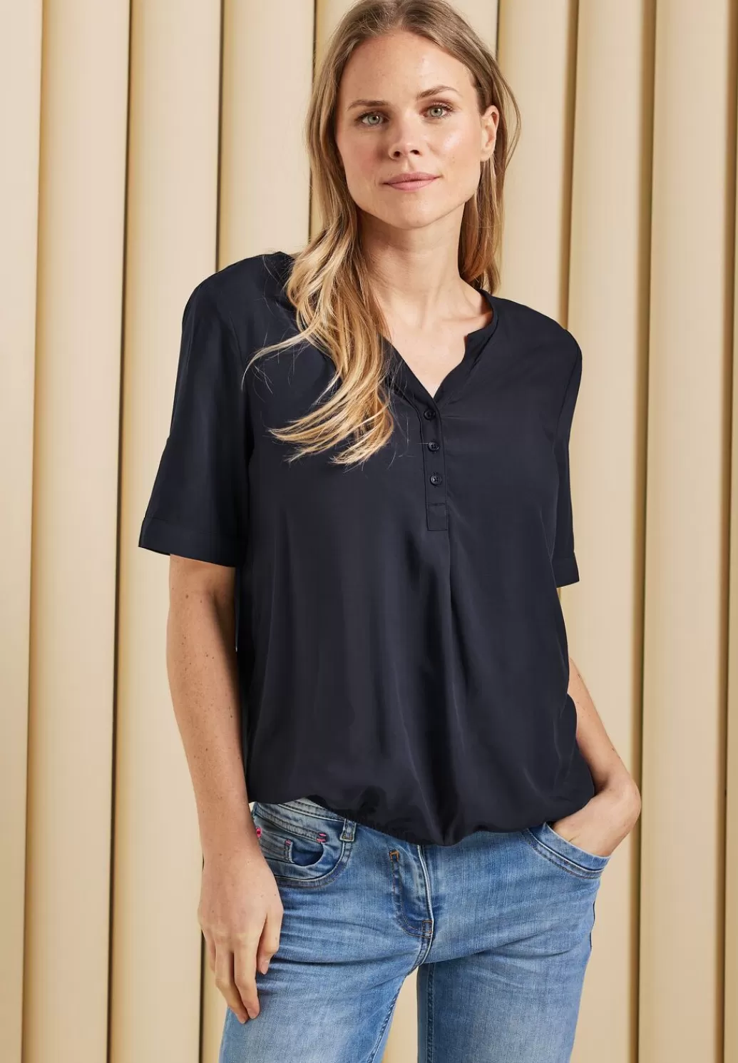 Street One Unifarbene Basic Bluse^Damen Kurzarm Blusen