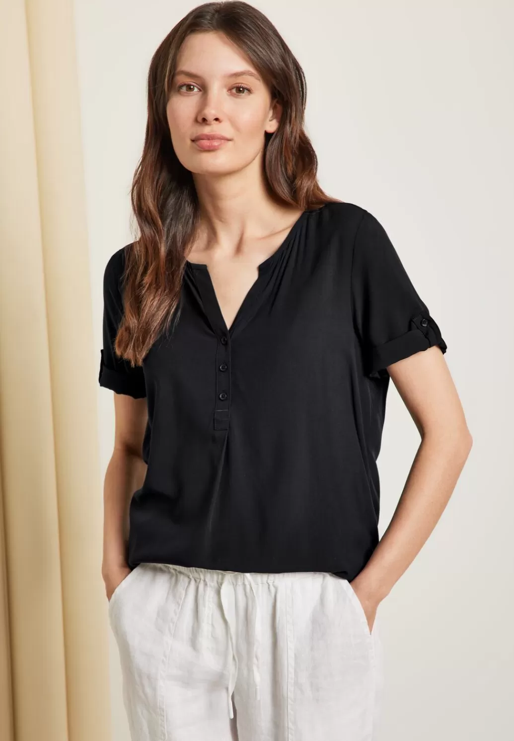 Street One Unifarbene Basic Bluse^Damen Kurzarm Blusen