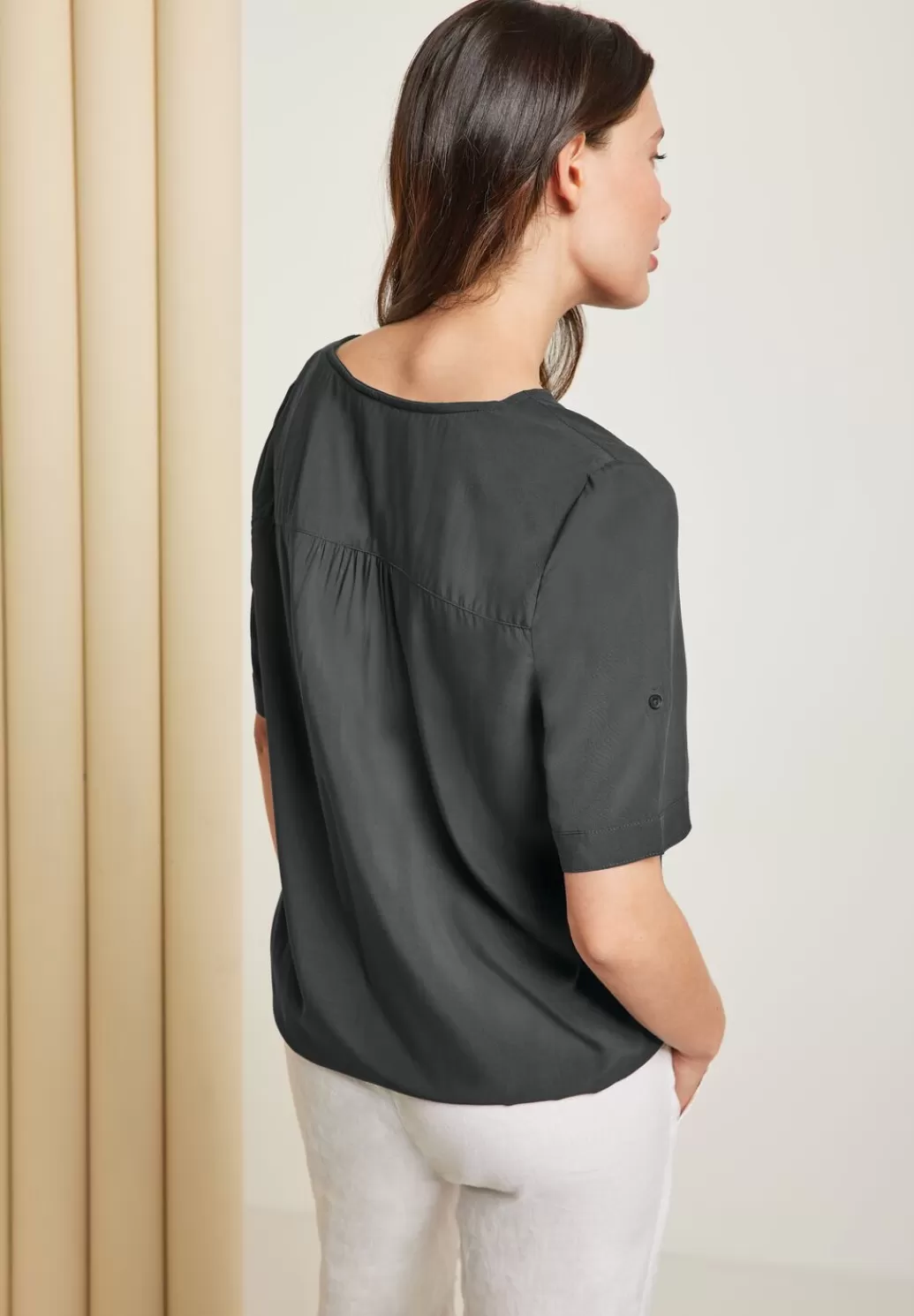 Street One Unifarbene Basic Bluse^Damen Kurzarm Blusen