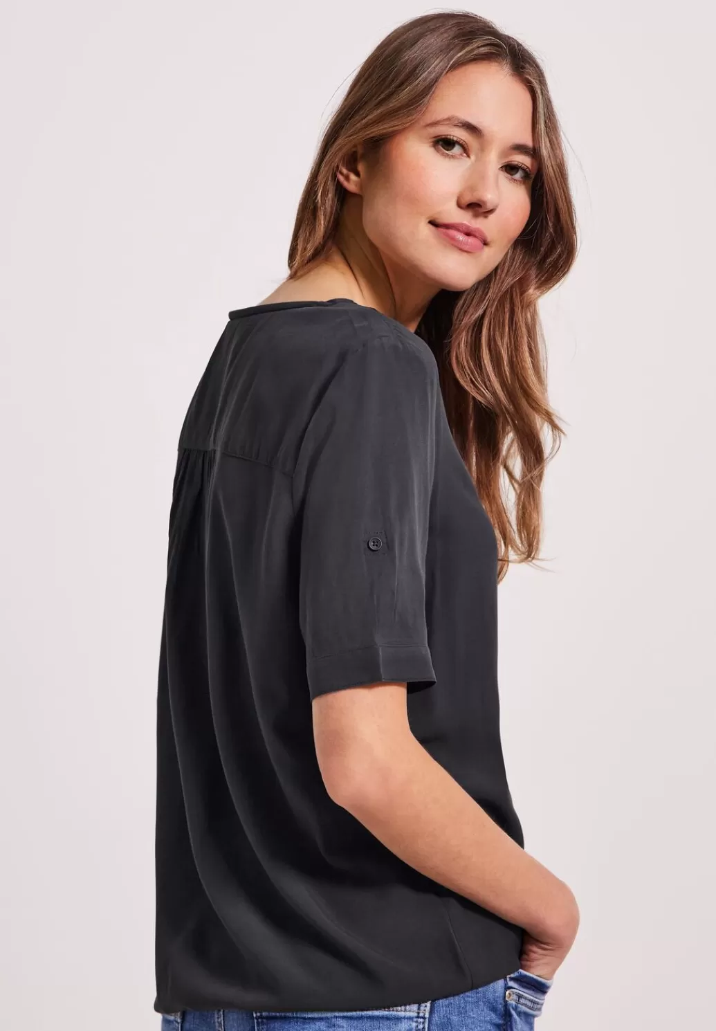 Street One Unifarbene Basic Bluse^Damen Kurzarm Blusen